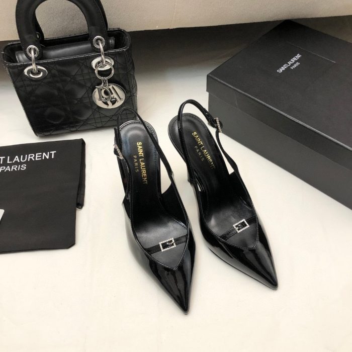 Saint Laurent YSL Patent Leather Buckle High Heel 10.5CM Slide Sandal (Perfect Replica) - Image 4