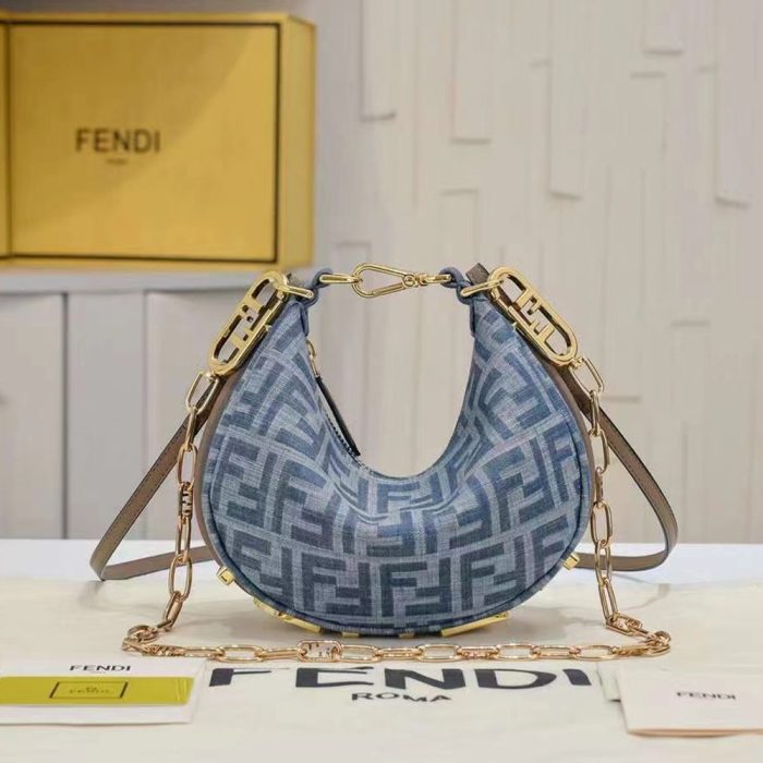 Fendi graphy Small Light blue FF denim fabric bag (Perfect Replica) - Image 3