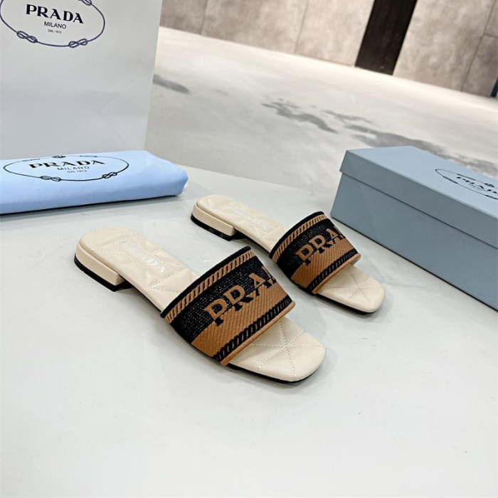 Prada Logo EmbroideryFashion Sandals Slide Sandal (Perfect Replica)