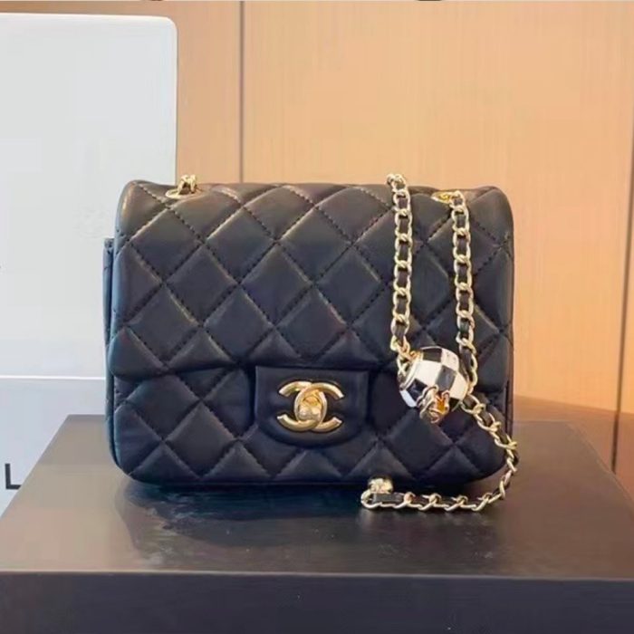 Chanel Quilted Enamel CC Pearl Crush Mini Flap Black(Perfect Replica)