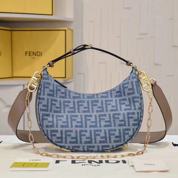 Fendi graphy Small Light blue FF denim fabric bag (Perfect Replica)