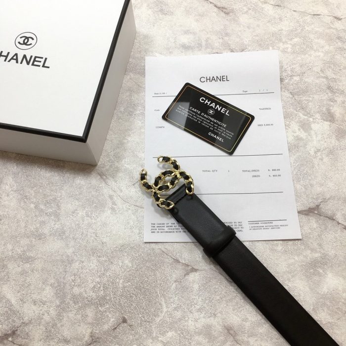 Chanel Belt With Double C Buckle Black with Mini Gold mix Black Hardware Women Belt 30MM - Image 5