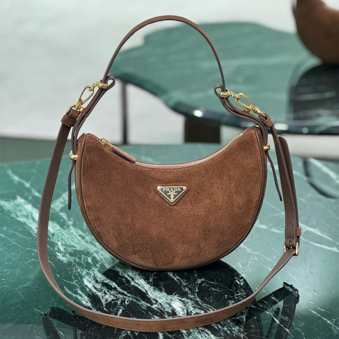 Prada Women's Brown Arqu?Suede Moon Shoulder Bag (Replica)