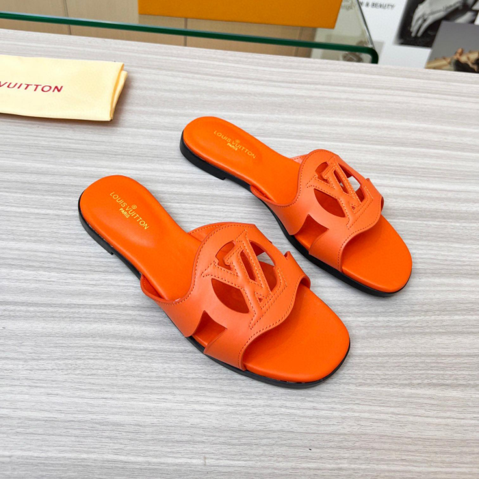 Louis Vuitton LV Lsola Leather Flat Aandals Slide Sandal (Perfect Replica)