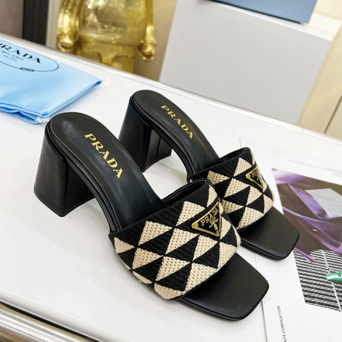 Prada Fabric Chunky Heels Sandals Slide (Perfect Replica)