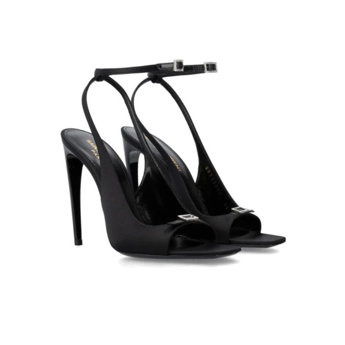 Saint Laurent YSL Silk Buckle Open Toe 10.5cm Slide Sandal (Perfect Replica) - Image 2