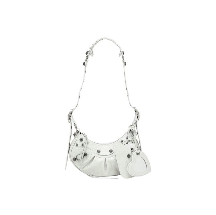 BALENCIAGA Le Cagole XS studded crinkled-leather shoulder bag White(Perfect Replica) - Image 2