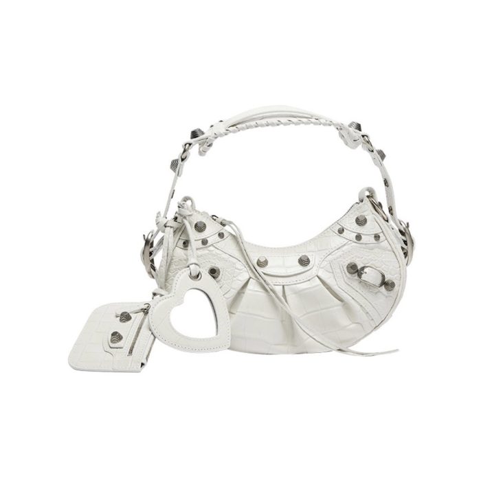 BALENCIAGA Le Cagole XS studded crinkled-leather shoulder bag White(Perfect Replica)