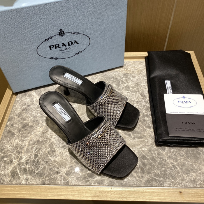 Prada Crystal Silk Slipsole Fashion Flip-flops Sandals Slide (Perfect Replica)