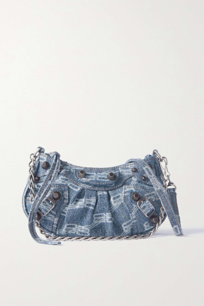 BALENCIAGA Le Cagole mini studded printed denim shoulder bag