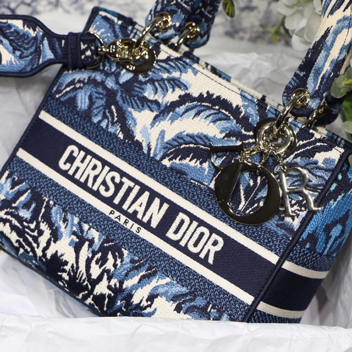 Dior The LADY D-LITE Bag Blue Dior Palms Embroidery M0565OREU_M928 - Image 7