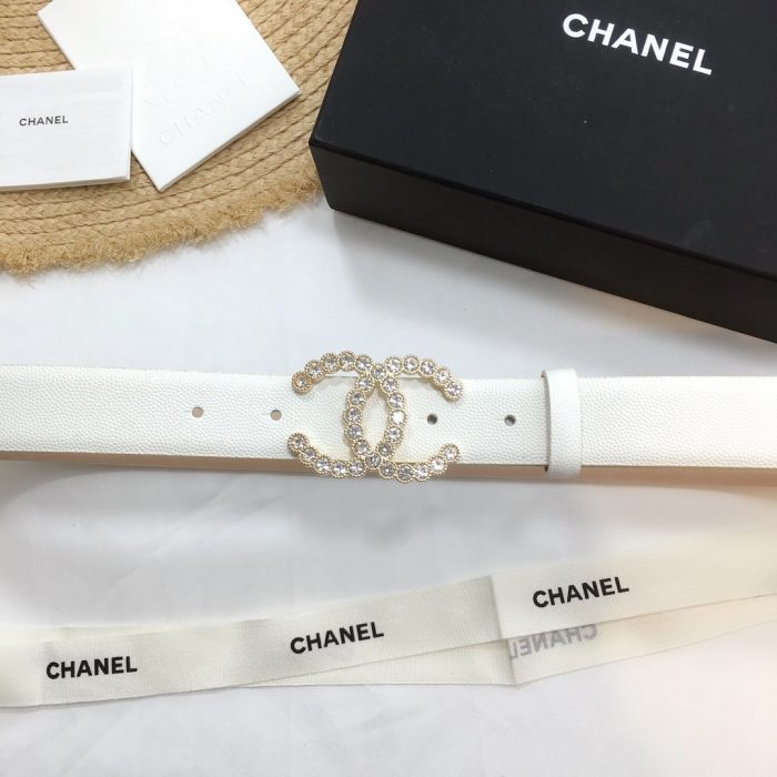 Chanel Belt With Beaded Buckle White With Gold Toned Hardware Women Belt 30MM - Image 4