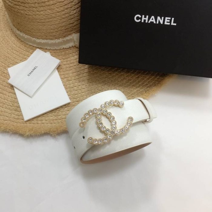 Chanel Belt With Beaded Buckle White With Gold Toned Hardware Women Belt 30MM - Image 2