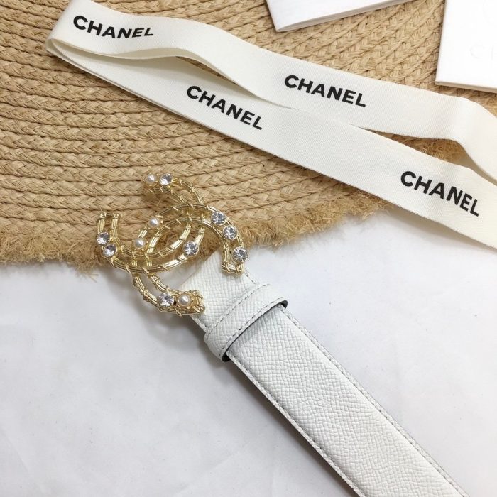 Chanel Belt With Double C Buckle White Gold Chanel Logo Hardware Women Belt 30MM - Image 4