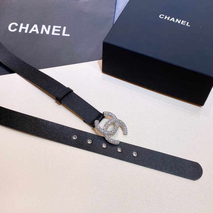 Chanel Belt With Beaded Buckle Black with Silver Hardware Women Belt 30MM - Image 3