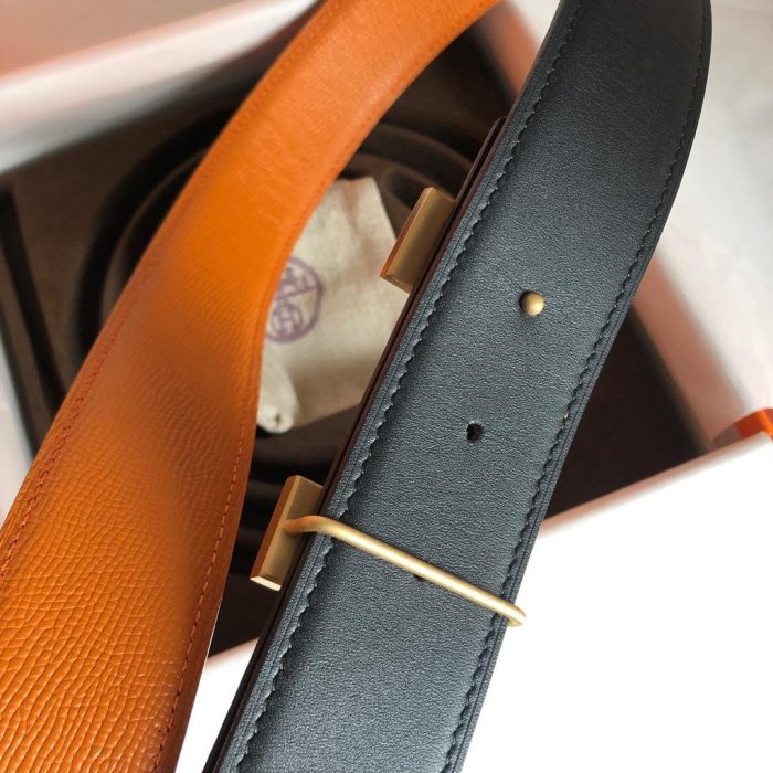 Hermes Mini Constance Guillochee Belt Buckle & Reversible Orange For Women, Women Belt 380MM - Image 4