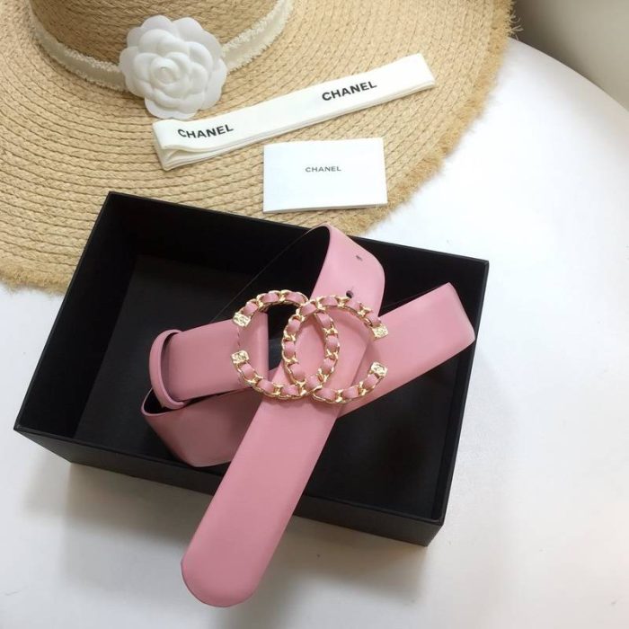 Chanel Belt With Double C Buckle Pink with Gold mix Pink Hardware Women Belt 30MM