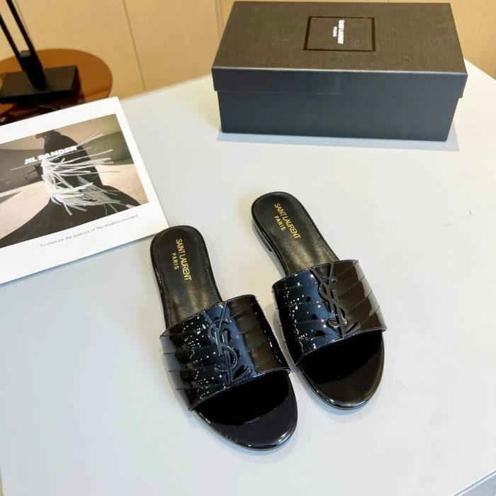 YSL Saint Laurent Black Label Slippers Patent Leather (Perfect Replica)