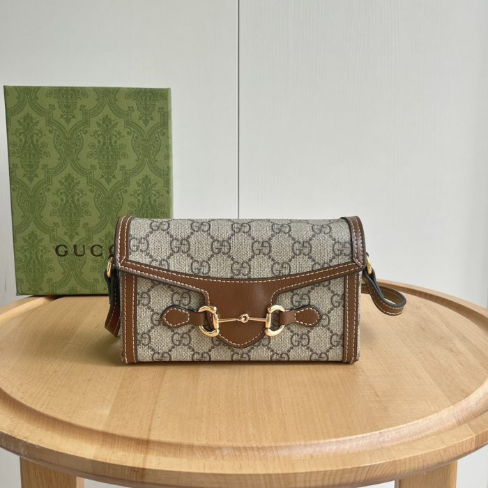 Gucci Horsebit 1955 Canva&Leather Shoulder Bag(Perfect Replica)