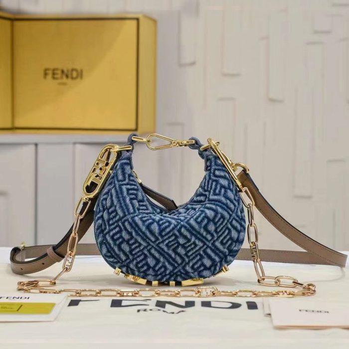 Fendi graphy Small Light blue FF denim fabric bag (Perfect Replica) - Image 5