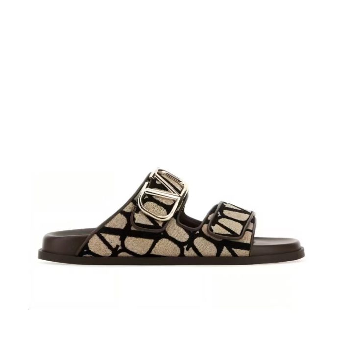 Valentino Leather Flat Fashion Flip-Flops Slide Sandal(Perfect Replica) - Image 2