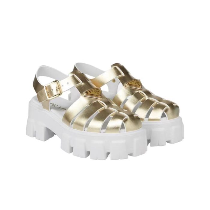 Prada Leather Round Head Buckle Sandals Slide (Perfect Replica) - Image 2