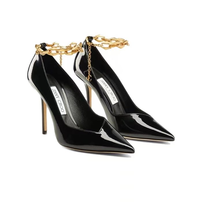 Jimmy Choo Talura Patent Leather Chain 10CM Slim Heel Slide Sandal (Perfect Replica) - Image 2