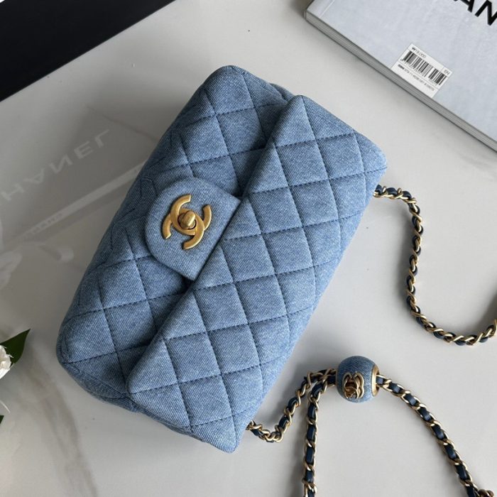 Chanel Classic Flag Bag Quilted Denim 20CM(Perfect Replica) - Image 9