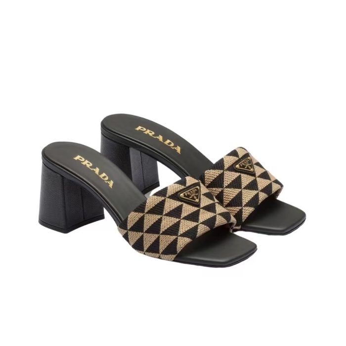 Prada Fabric Chunky Heels Sandals Slide (Perfect Replica) - Image 2