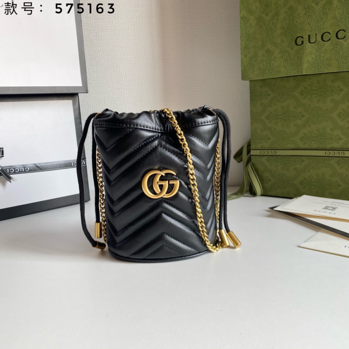 Gucci Marmont Drawstring Leather Bucket Bag(Perfect Replica)