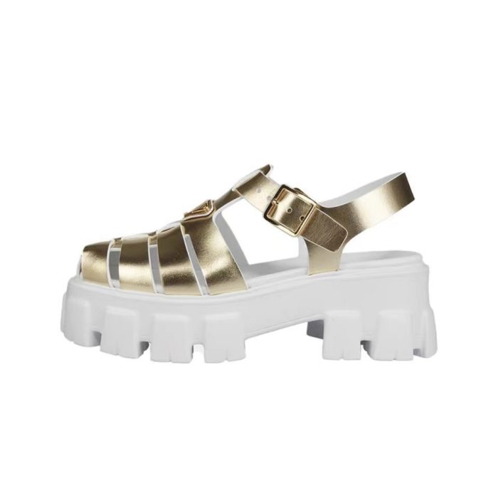 Prada Leather Round Head Buckle Sandals Slide (Perfect Replica) - Image 3