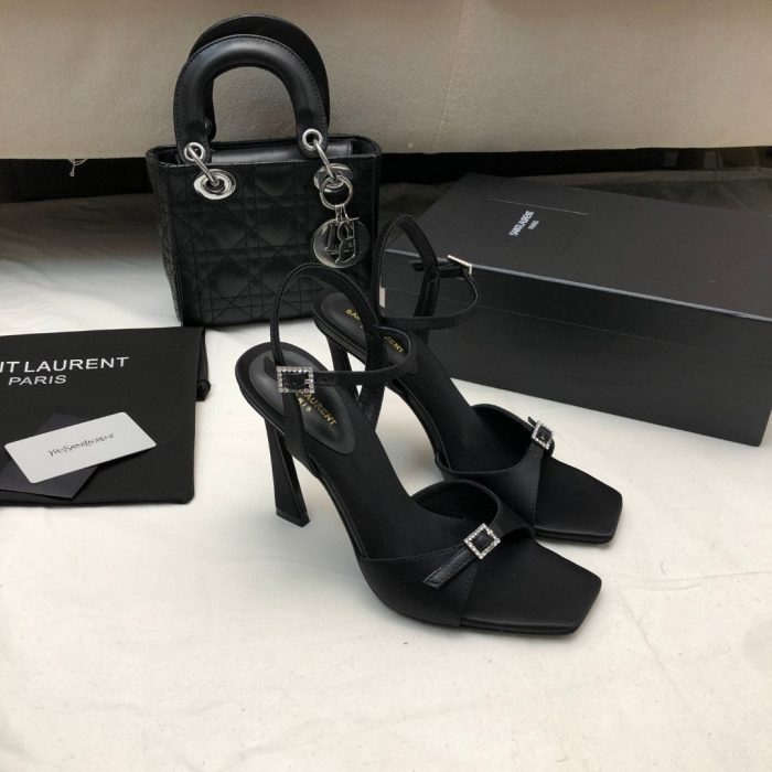 Saint Laurent YSL Silk Buckle Open Toe 10.5cm Slide Sandal (Perfect Replica)