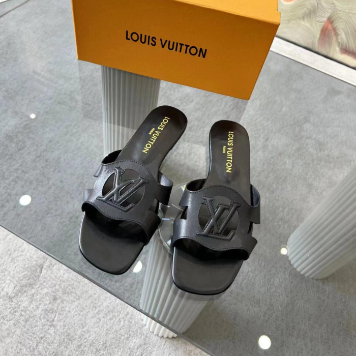 Louis Vuitton LV Lsola Leather Flat Aandals Slide Sandal (Perfect Replica) - Image 4