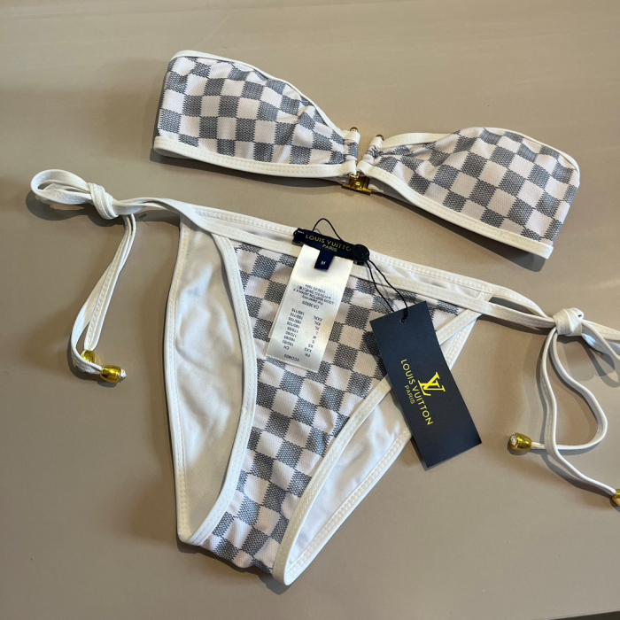 Louis Vuitton LV Classic Plaid Printed Two-piece Swimsuit Swimwear(Perfect Replica)