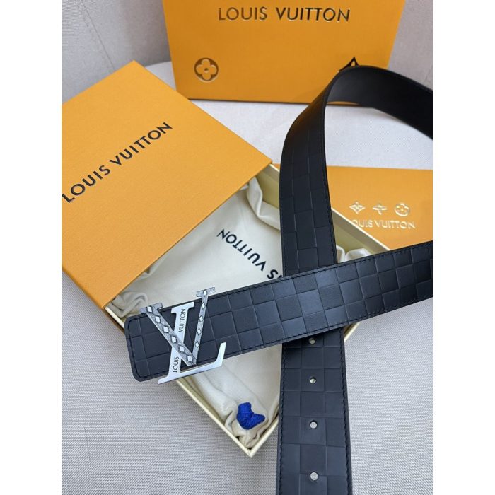 Lv Plaid Calfskin Pure Steel Men's Belt - Image 2