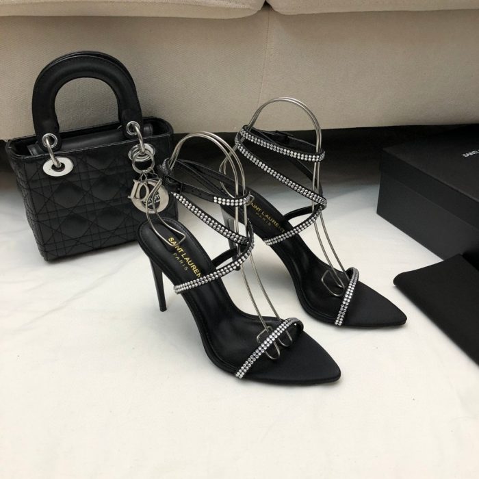 Saint Laurent YSL Rhinestone Set With Buckle Heels 10.5CM Slide Sandal (Perfect Replica)